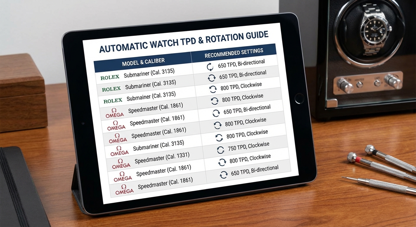 automatic watch tpd settings chart
