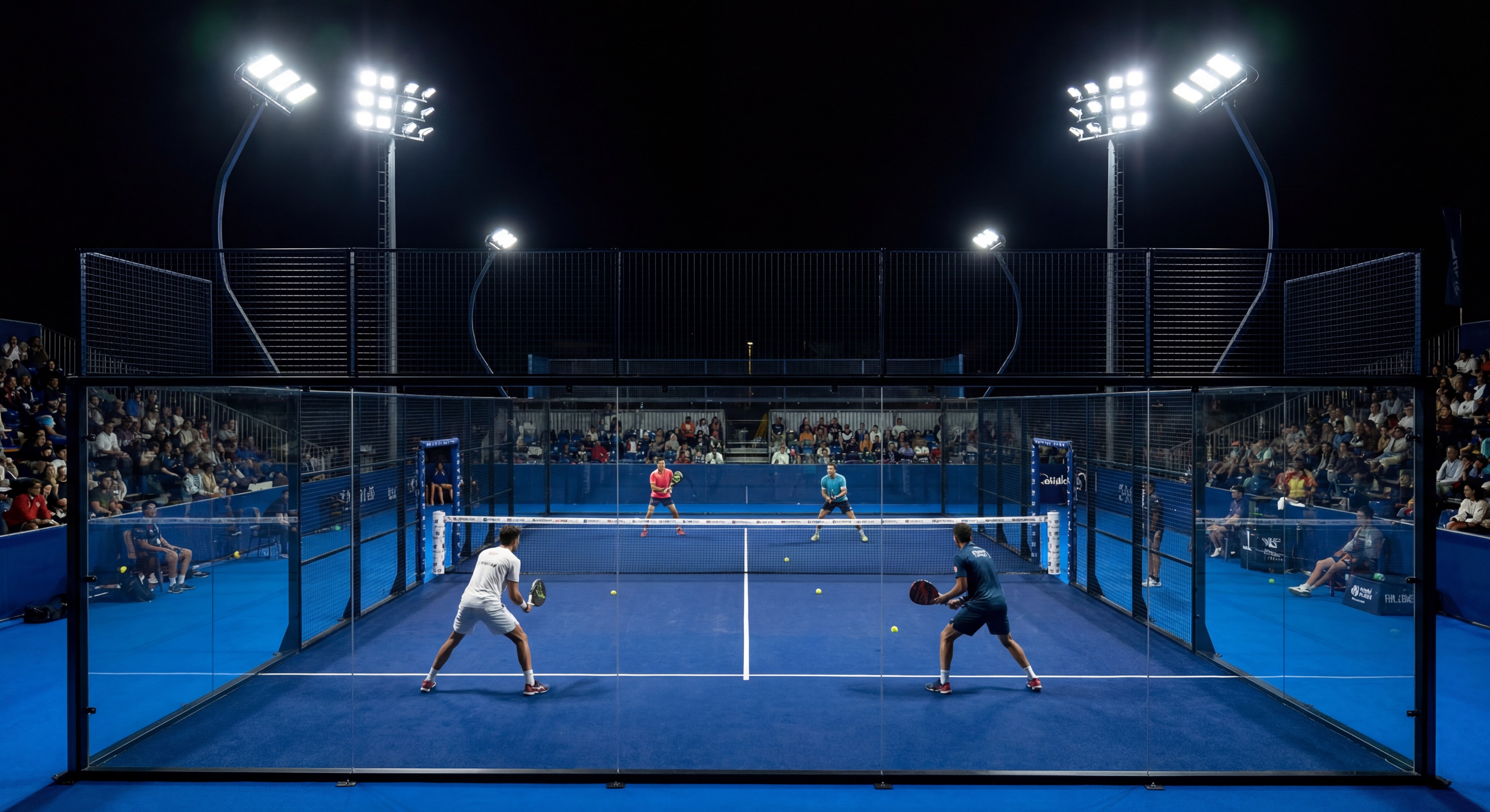 LED floodlights illuminating a court at night with zero glare