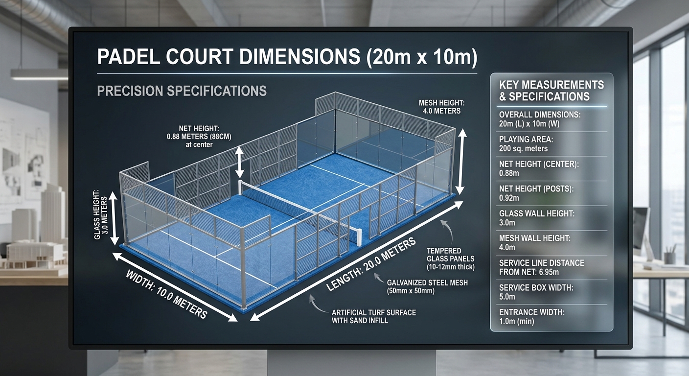 Padel court dimensions infographic