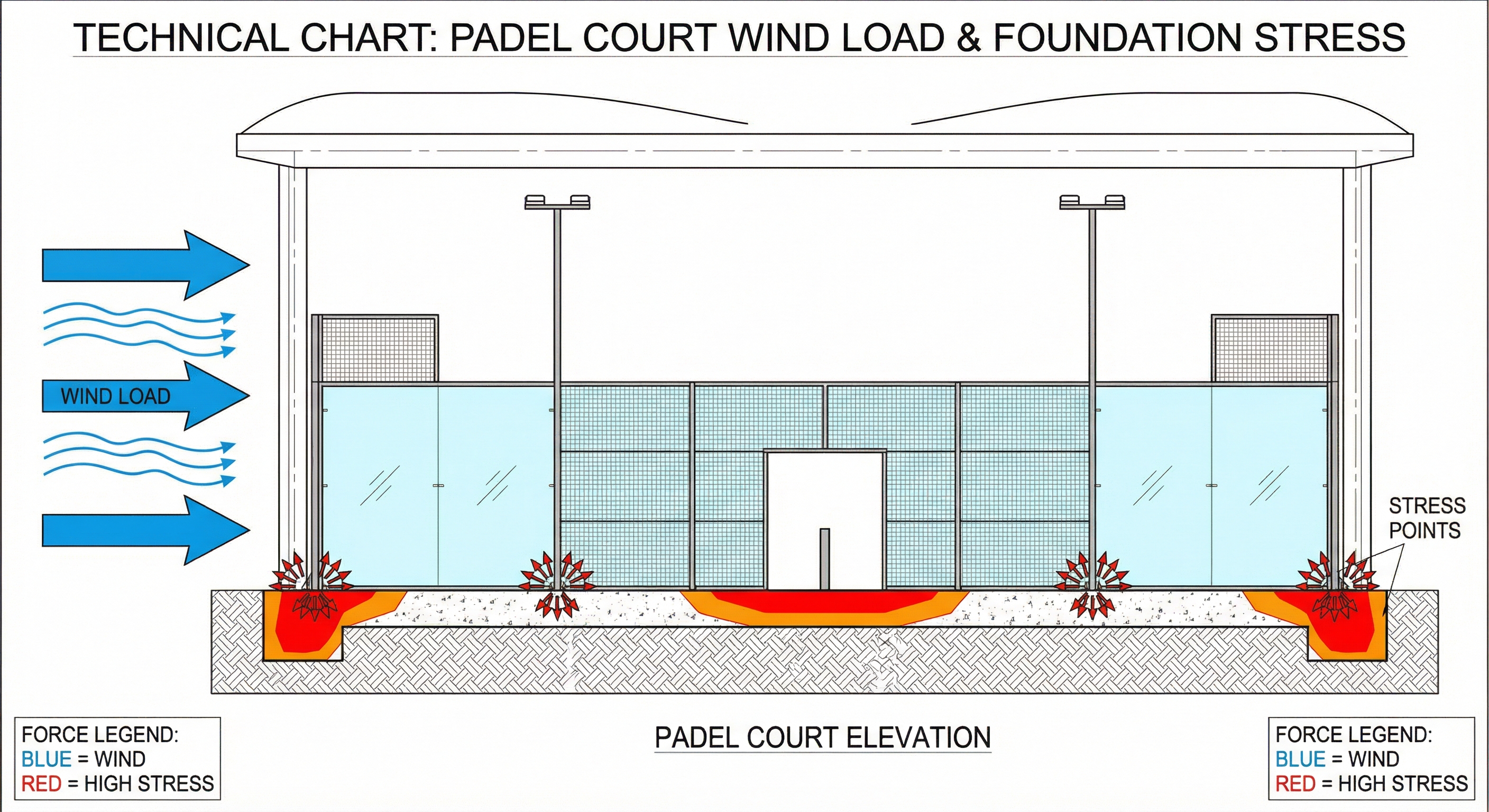 wind load distribution padel court