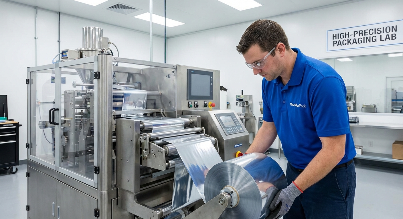 A technical expert from NewIdea Pack demonstrating advanced packaging films