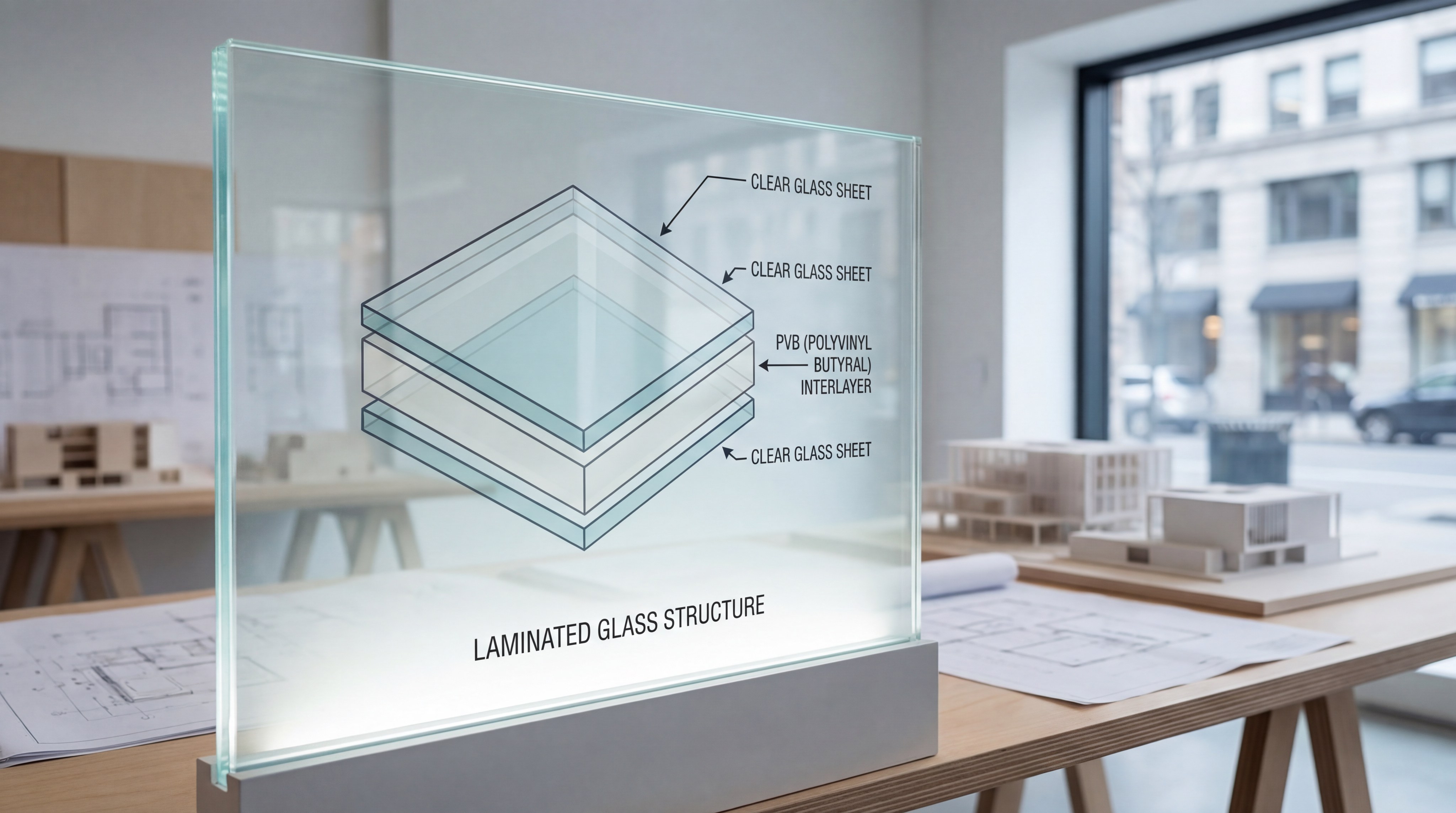 Laminated glass cross section diagram