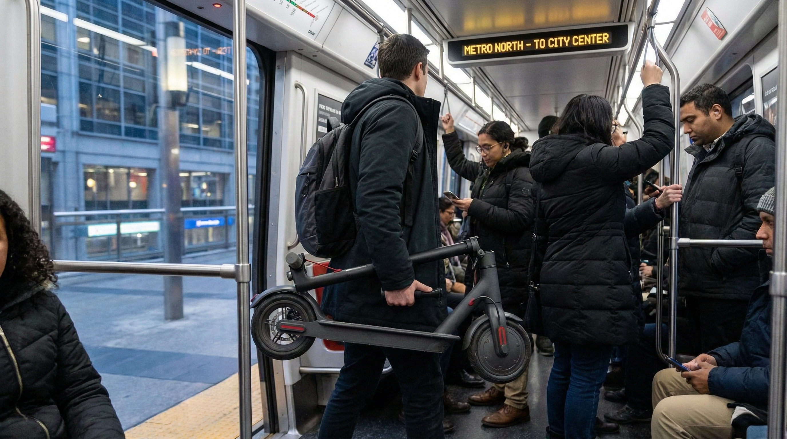 Lightweight scooter on subway commute