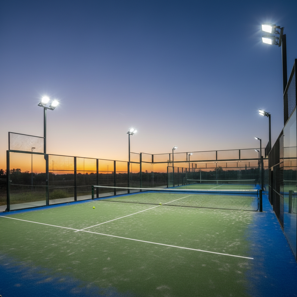 Padel Court Lighting at Dusk