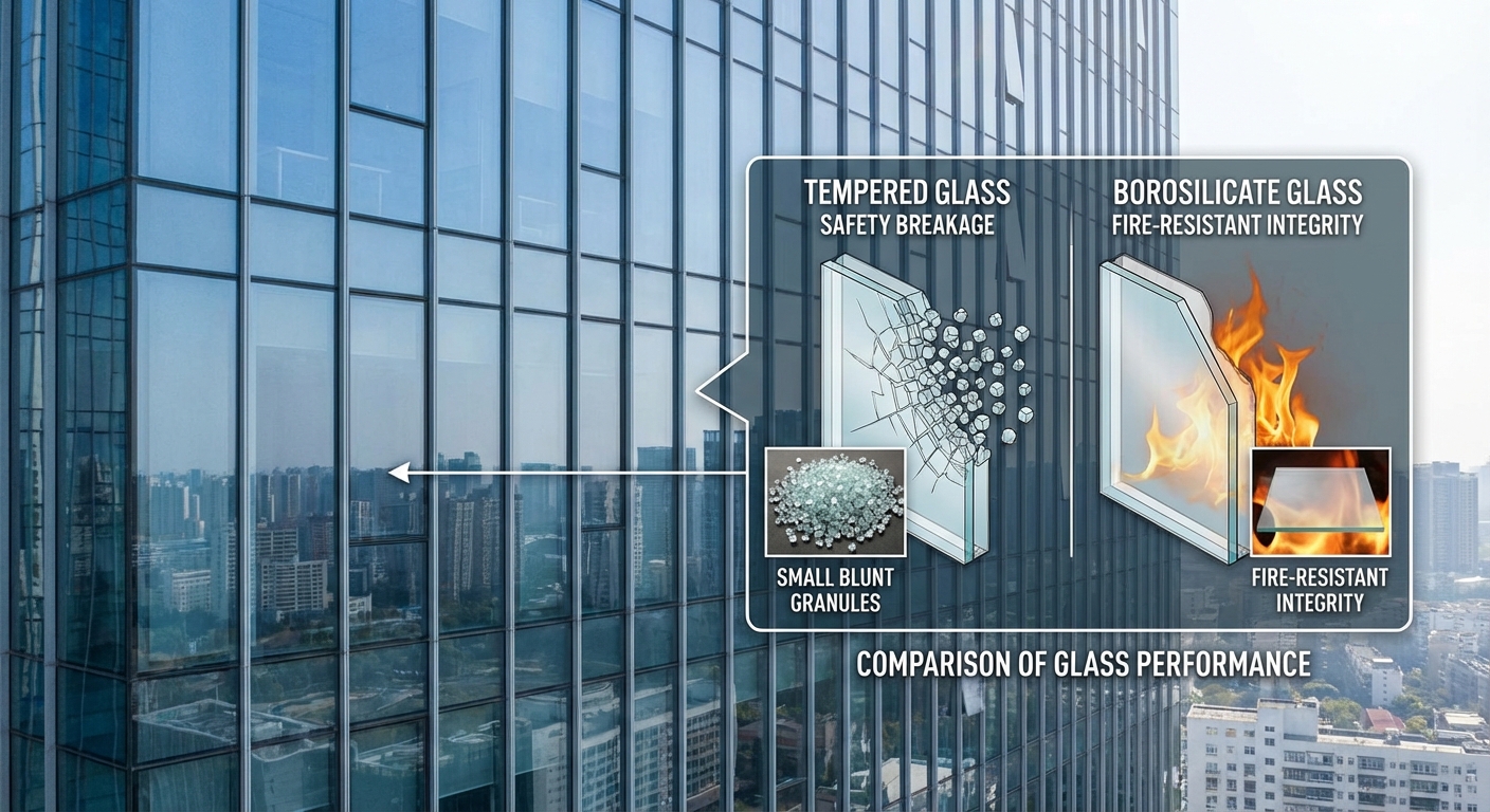 Modern Skyscraper Glass Safety Comparison Diagram