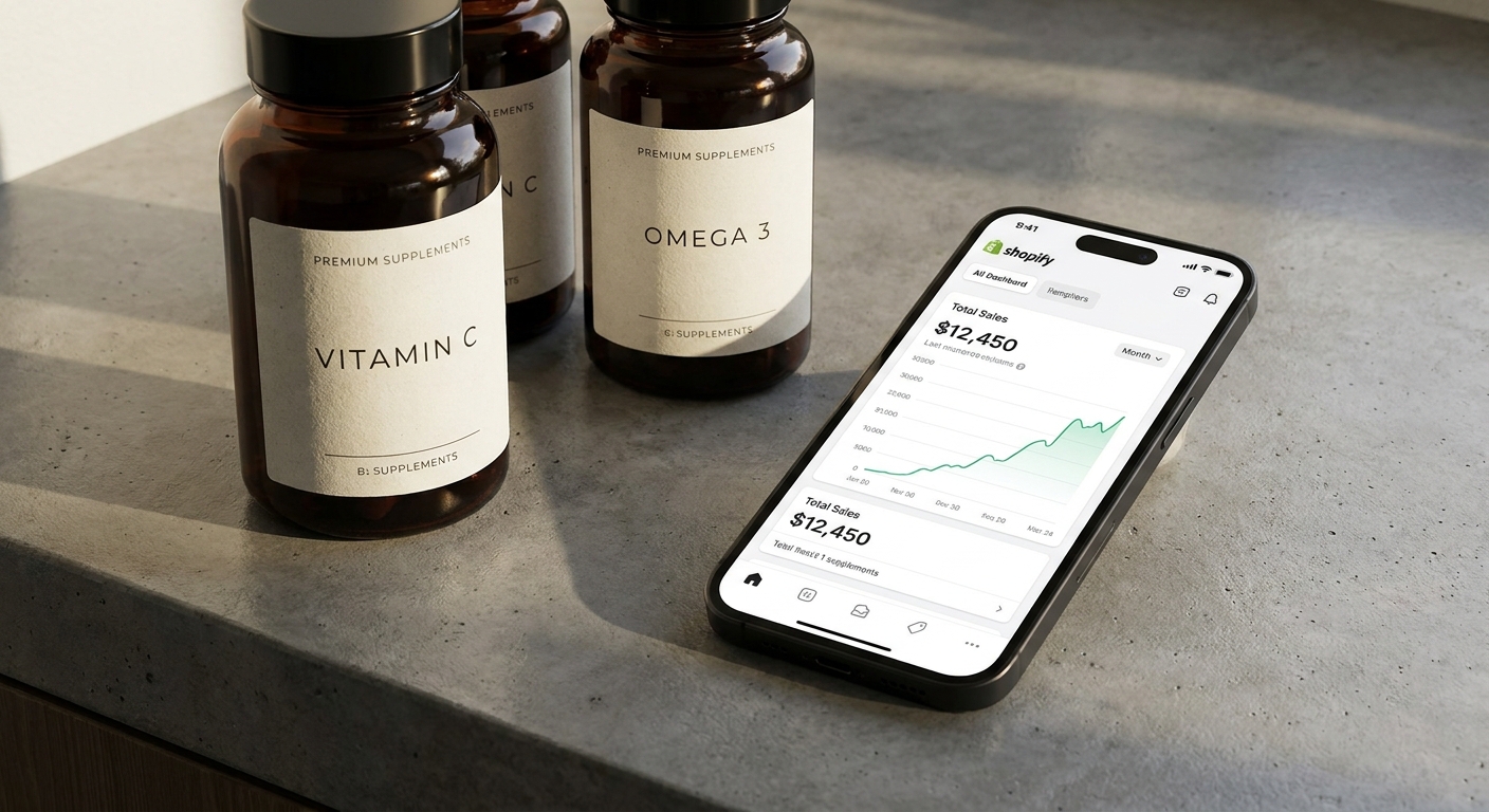 Premium Dark Amber Supplement Bottles with Shopify Dashboard