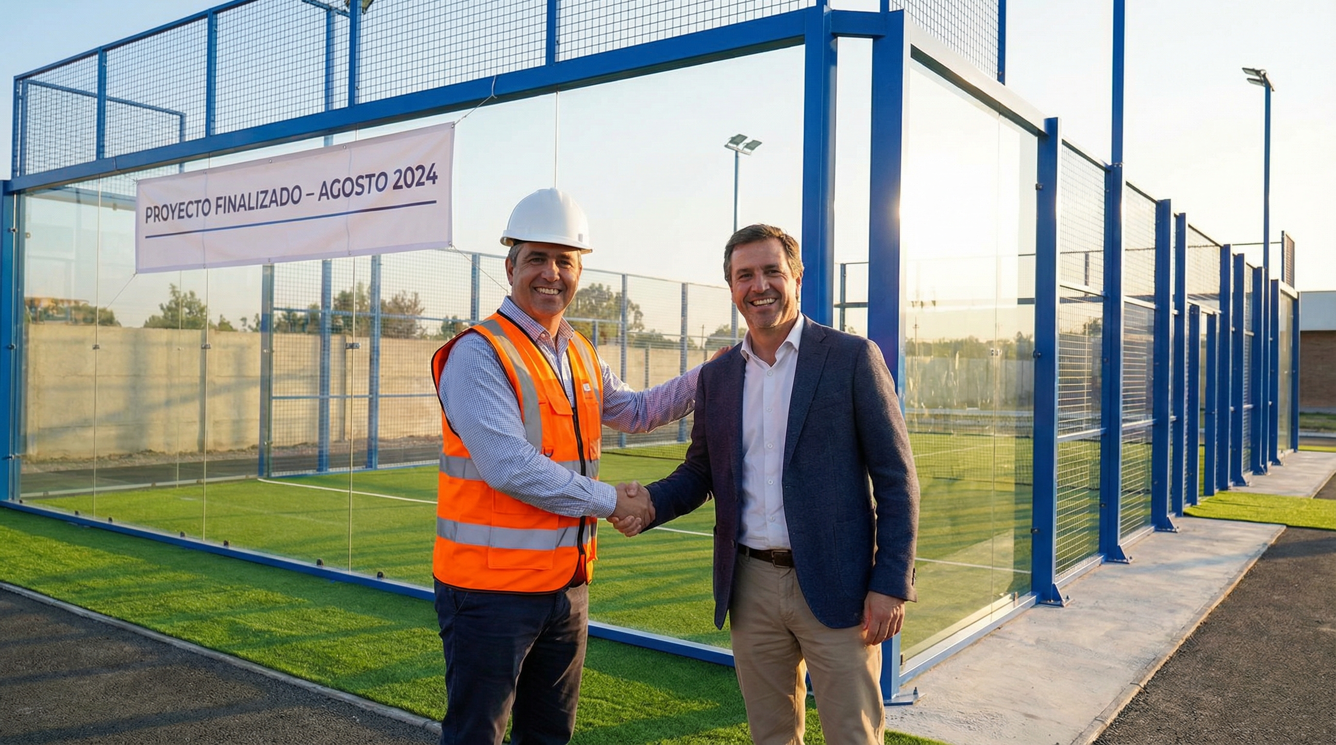 padel court completion handshake