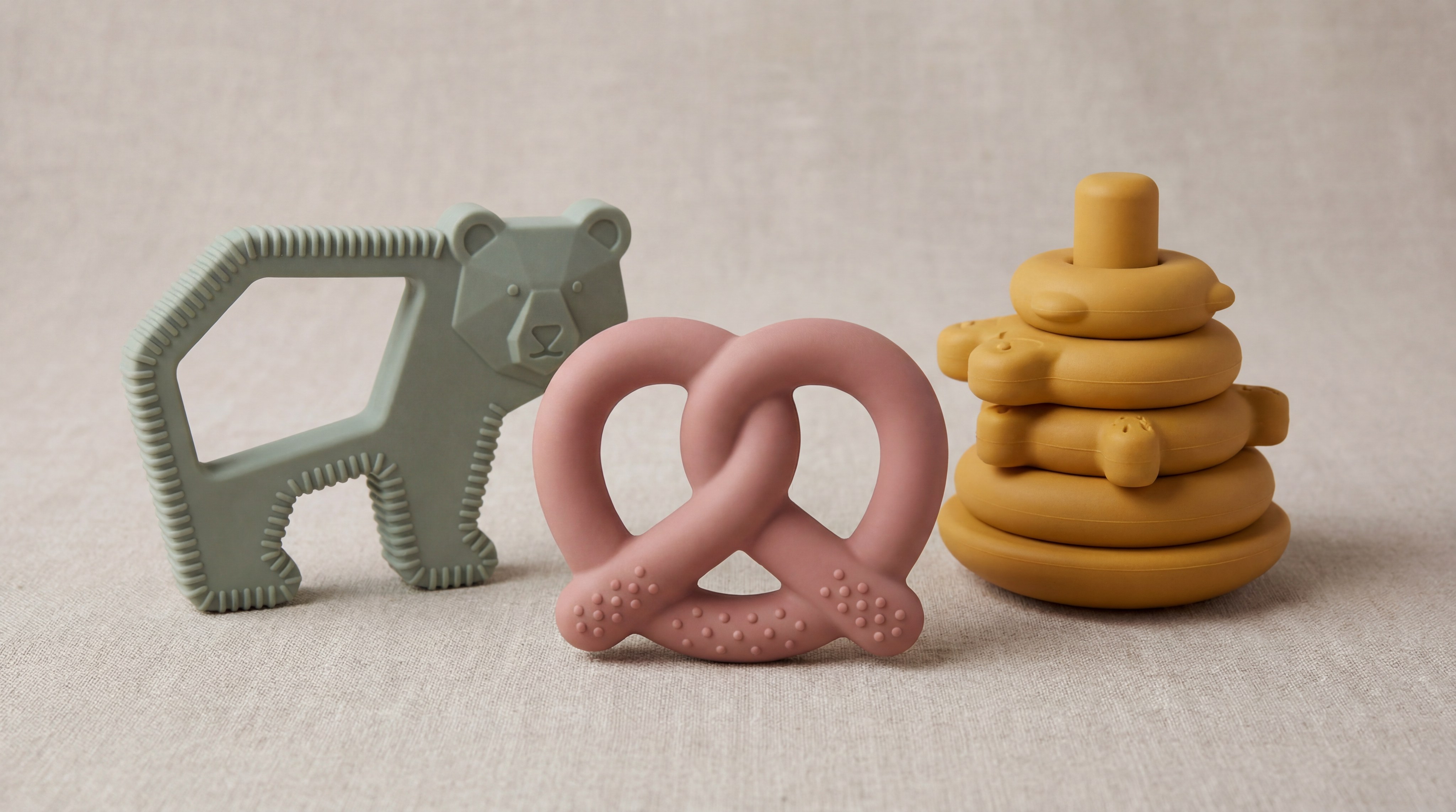 custom silicone baby teethers product photography