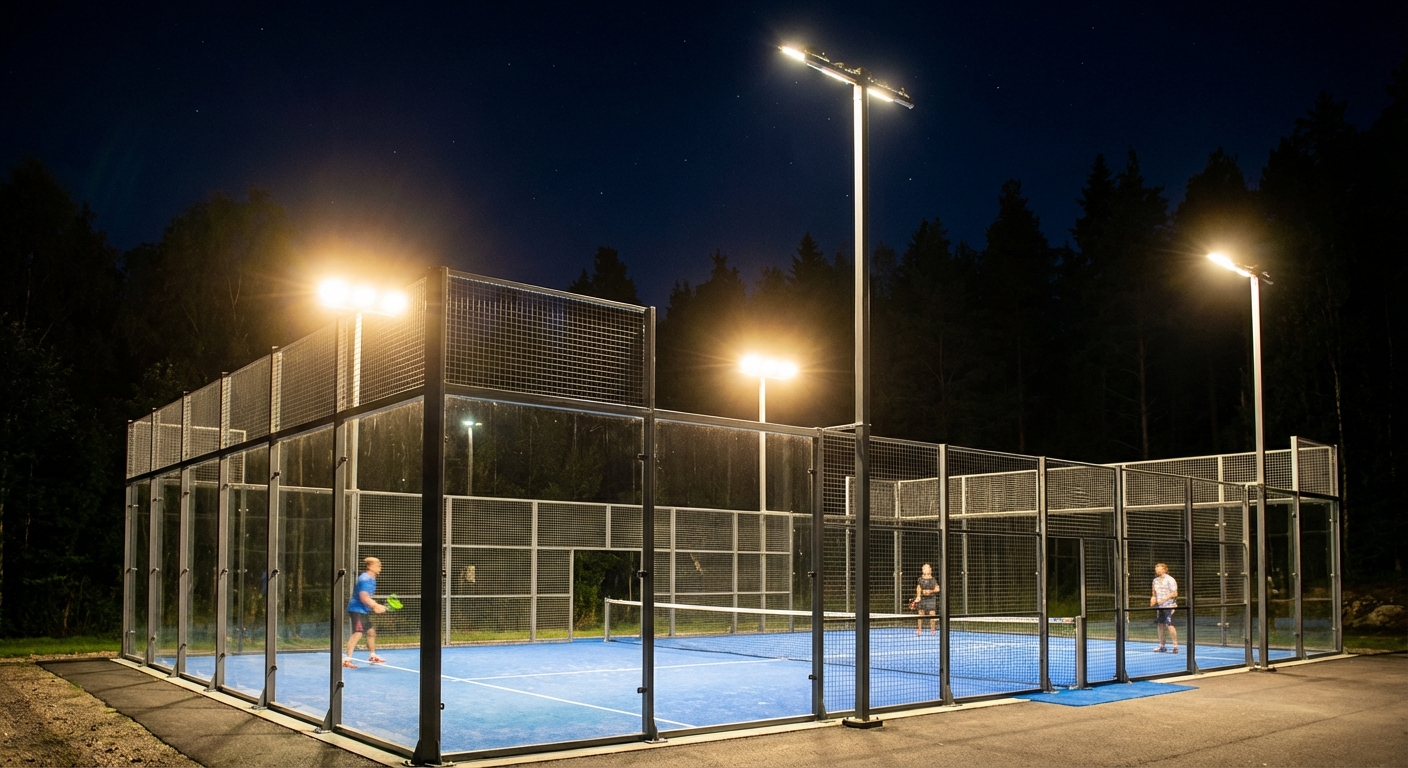 illuminated padel court night