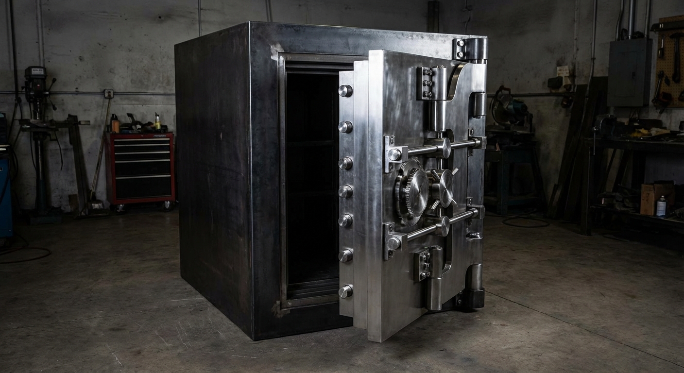 industrial luxury gun safe photorealistic