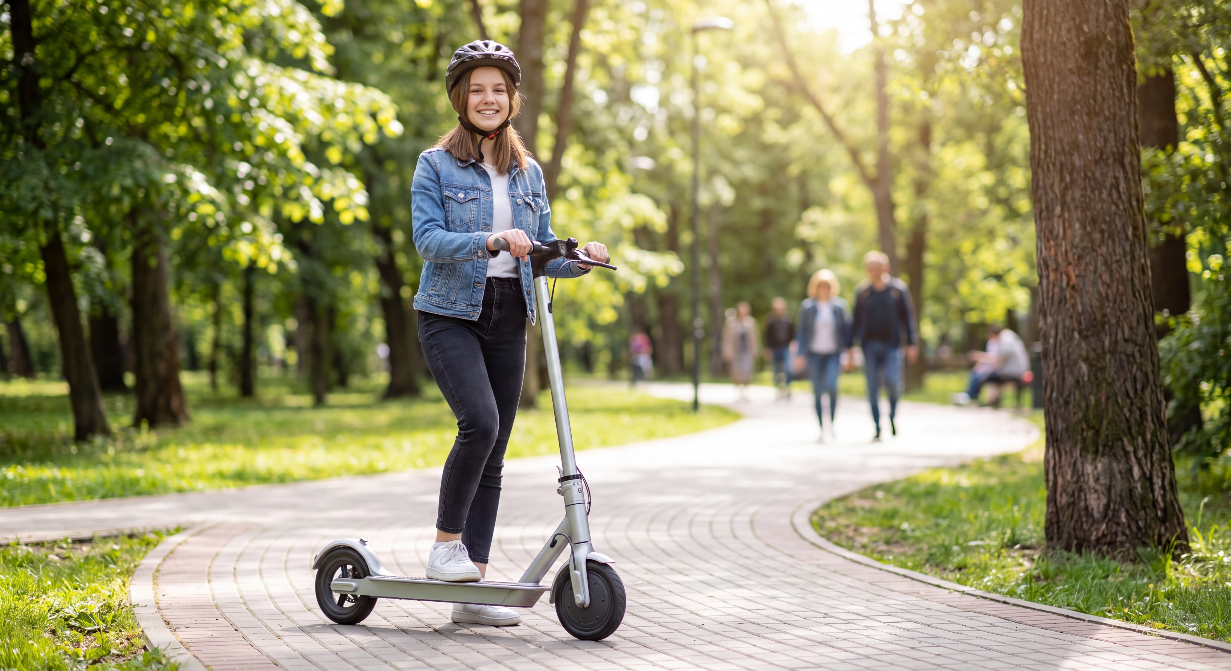 Responsible Teenager with Electric Scooter in Park