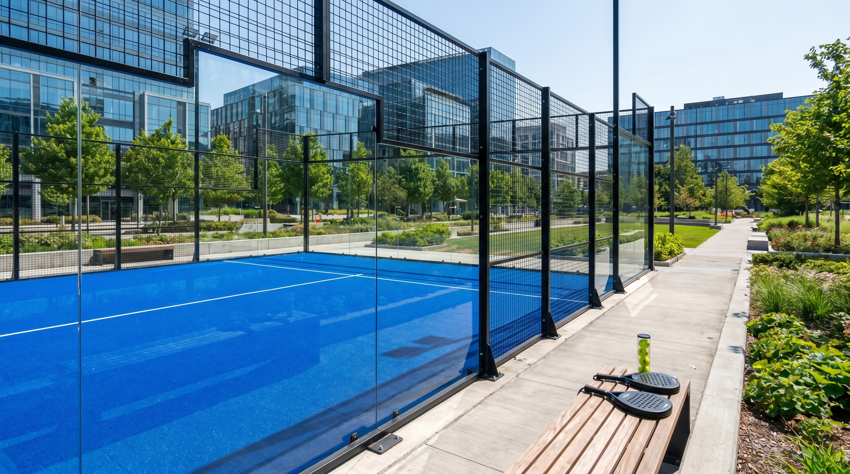 blue padel court urban park