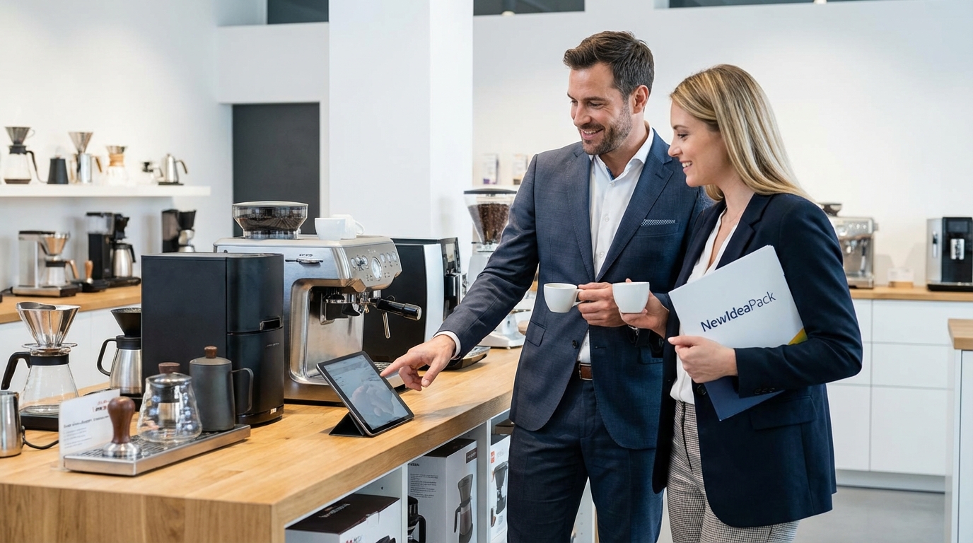 Business partners showroom discussion