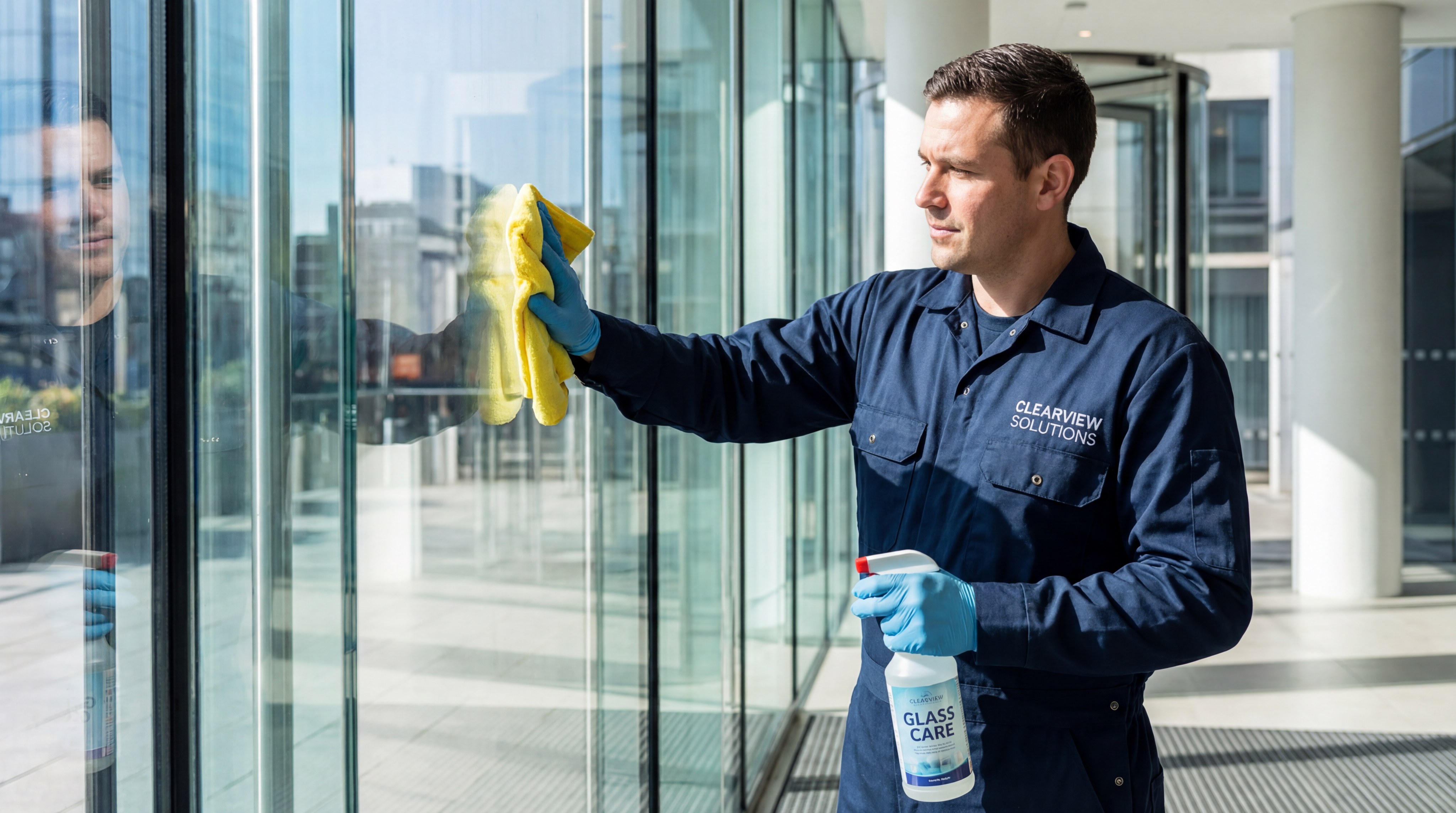 Professional glass cleaning photorealistic