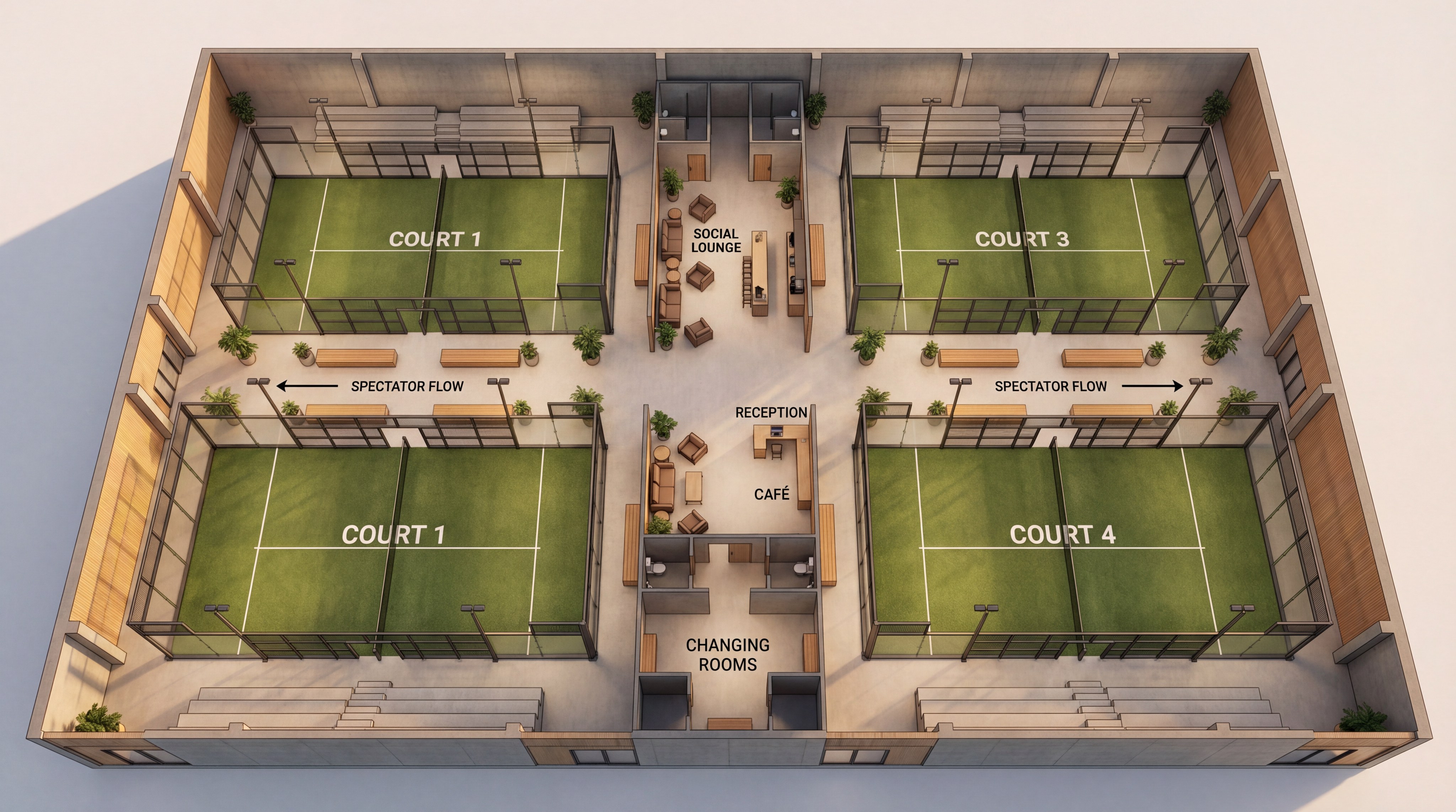 padel club architectural floorplan