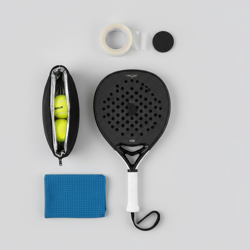 Racket maintenance tools flatlay