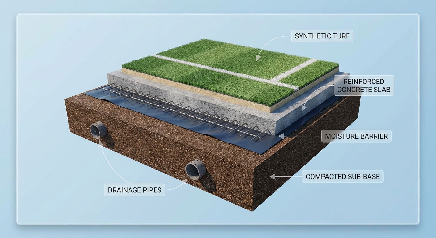 padel court foundation cross section