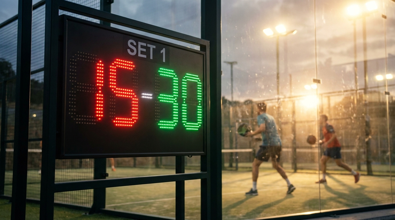 Digital scoreboard at a padel club