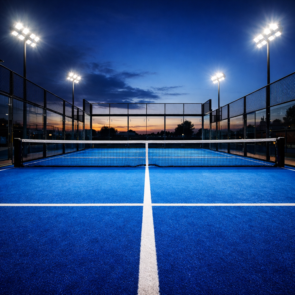 padel court twilight illumination