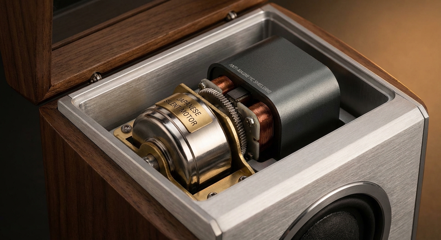 A detailed look at a silent Japanese motor inside a watch winder