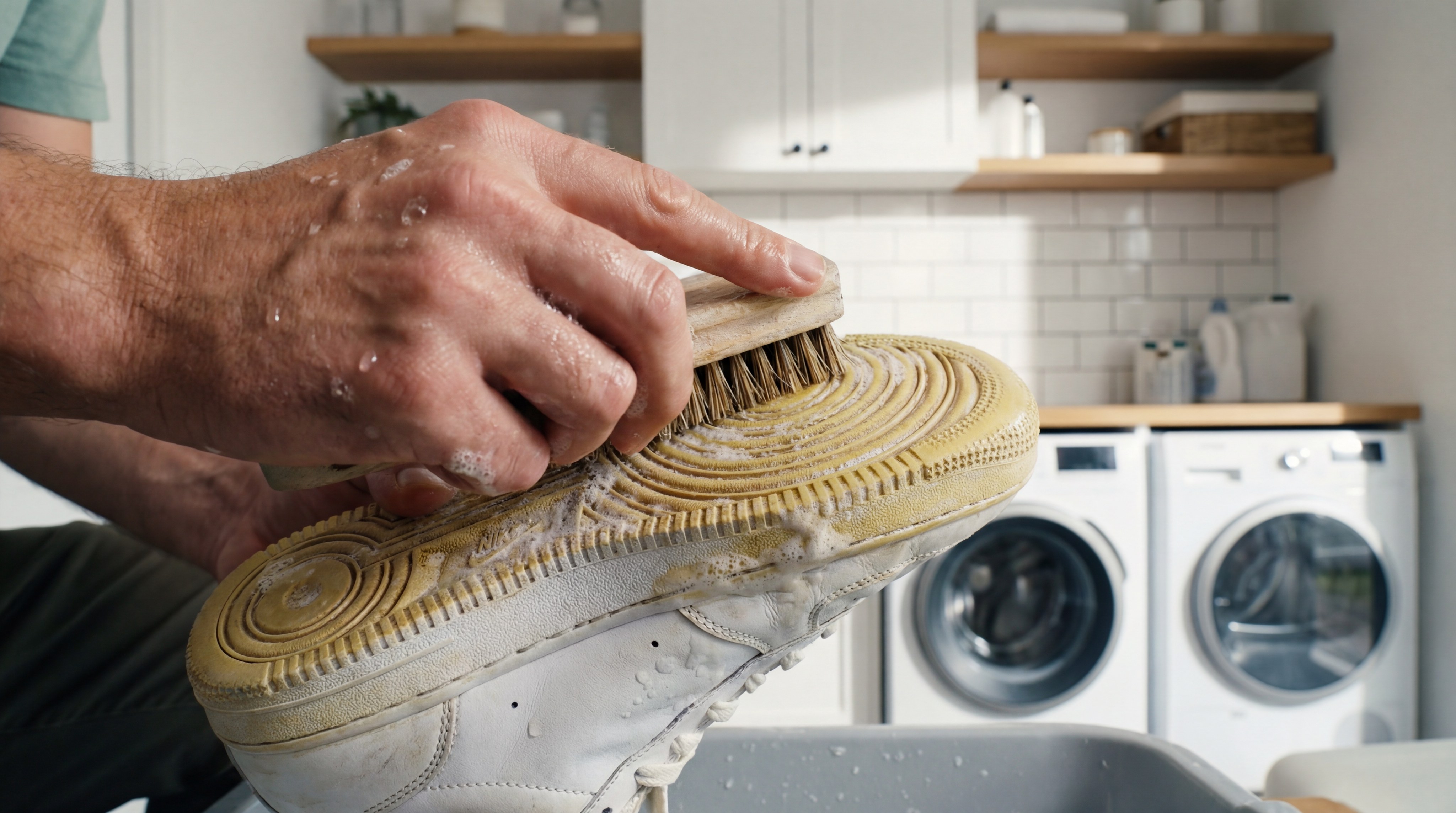 sneaker sole cleaning closeup