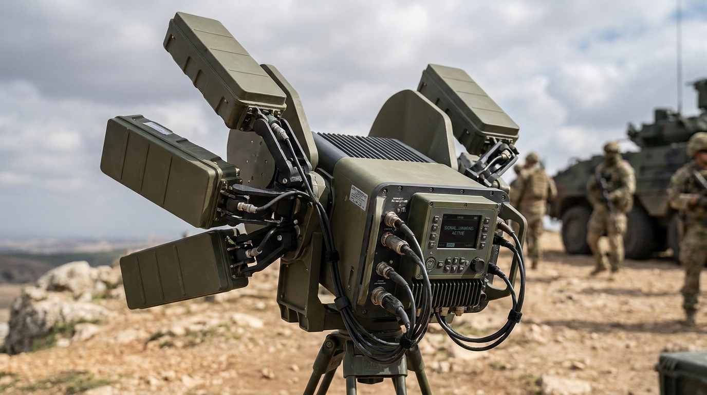 Tactical drone jammer device in operation