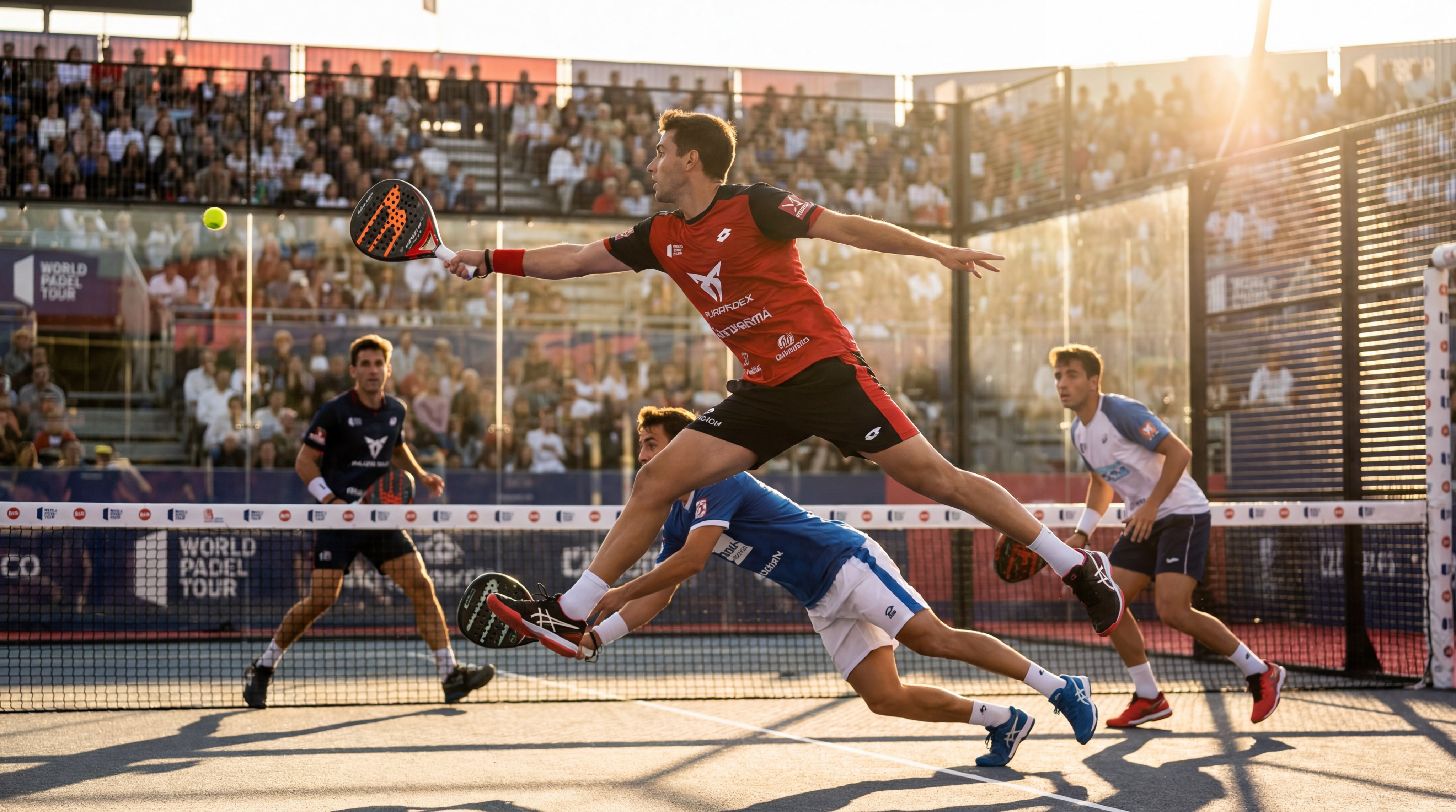 Action shot of players using a fast-paced surface with professional lighting