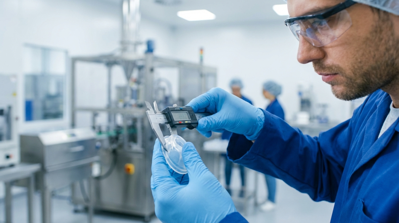 Engineer Inspecting Silicone Parts for Fillers and Defects