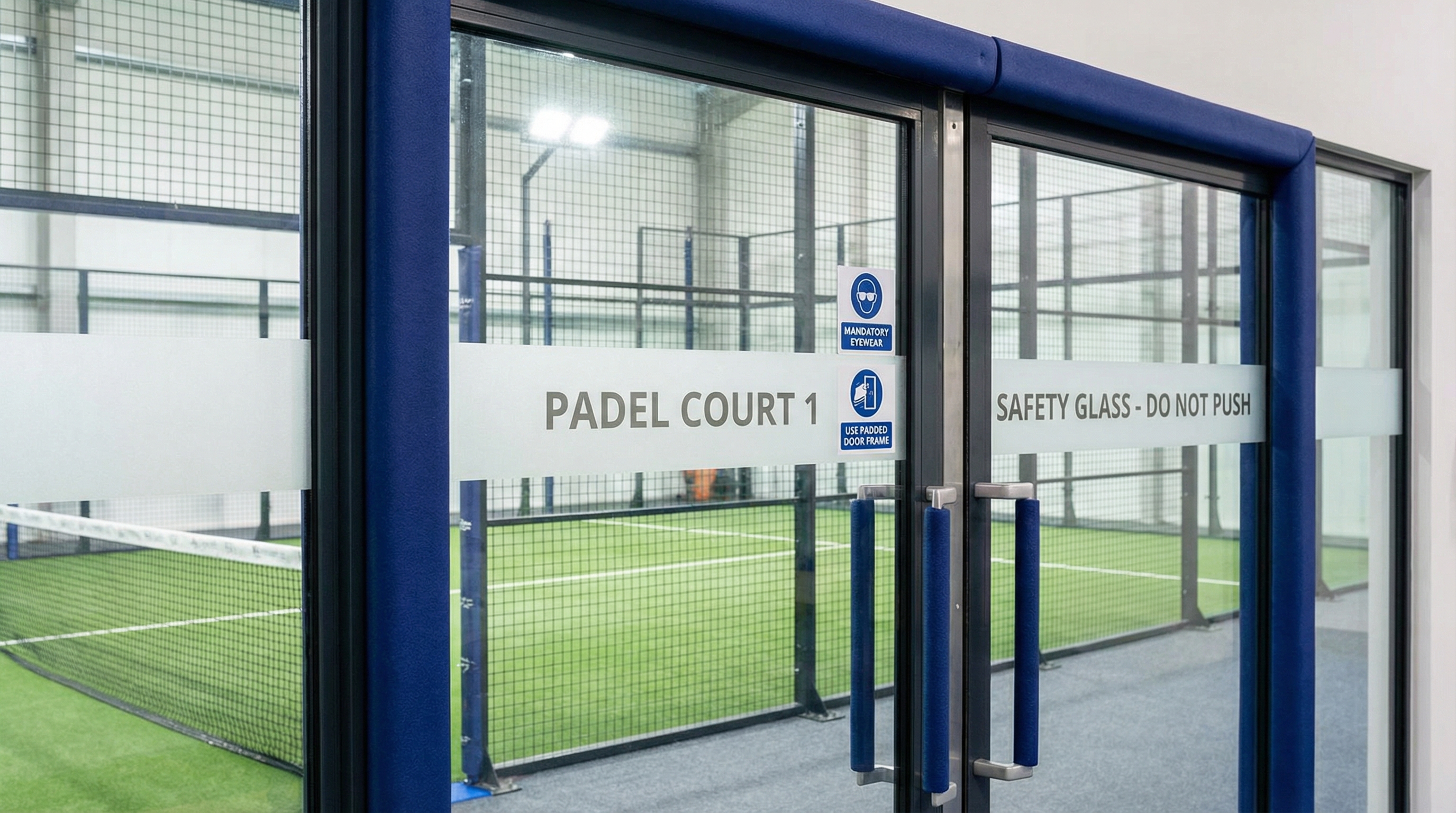 padel court glass door entrance