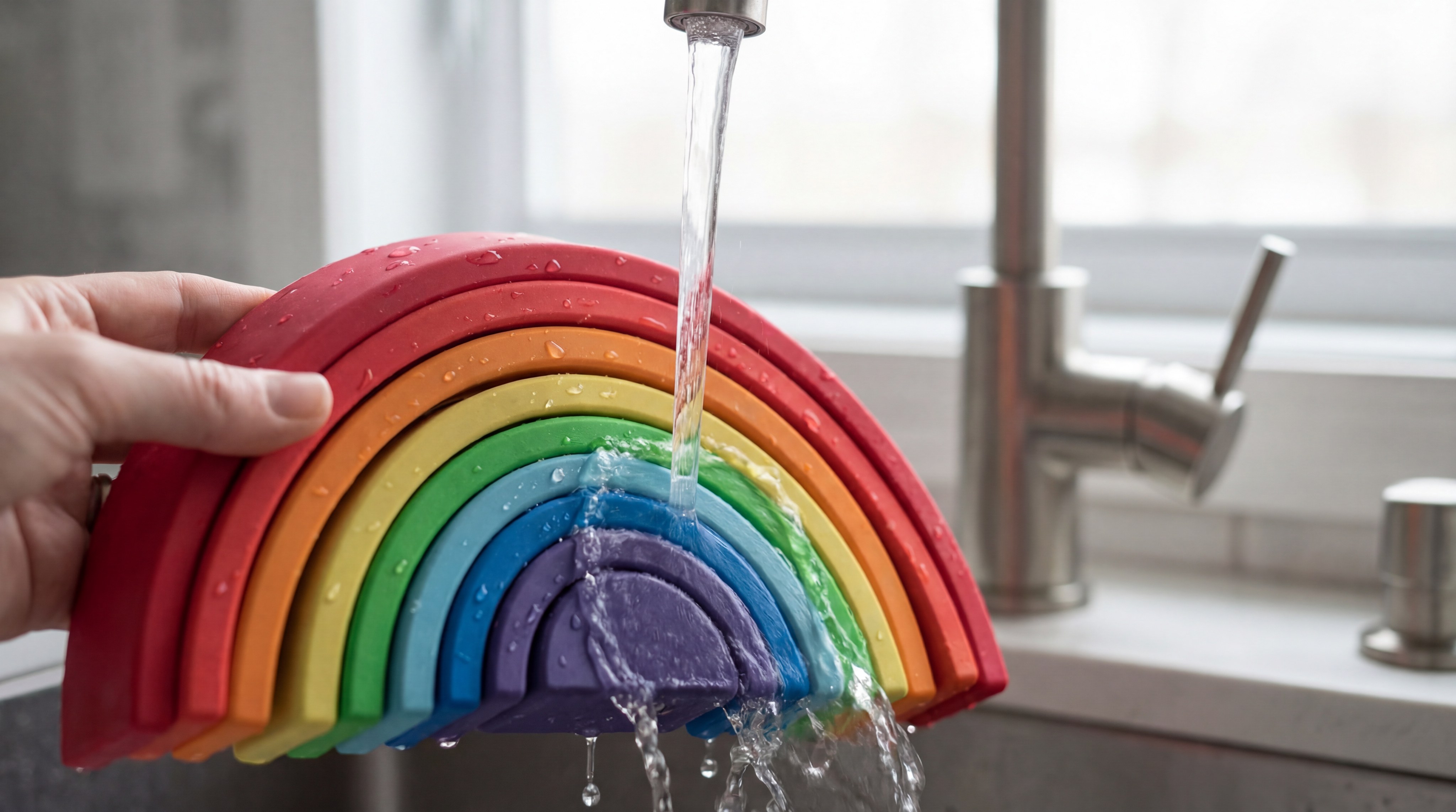 Silicone stacker toy water rinse