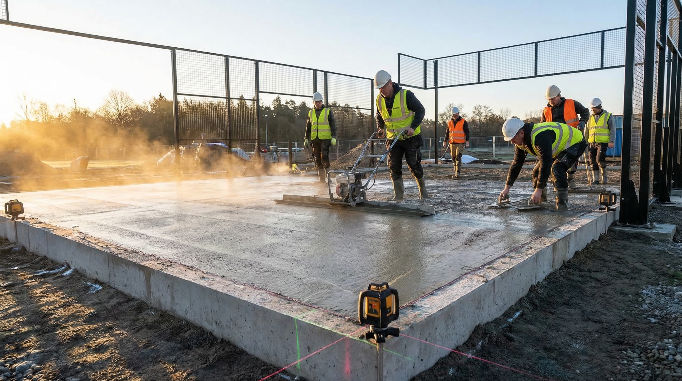construction crew concrete leveling padel court
