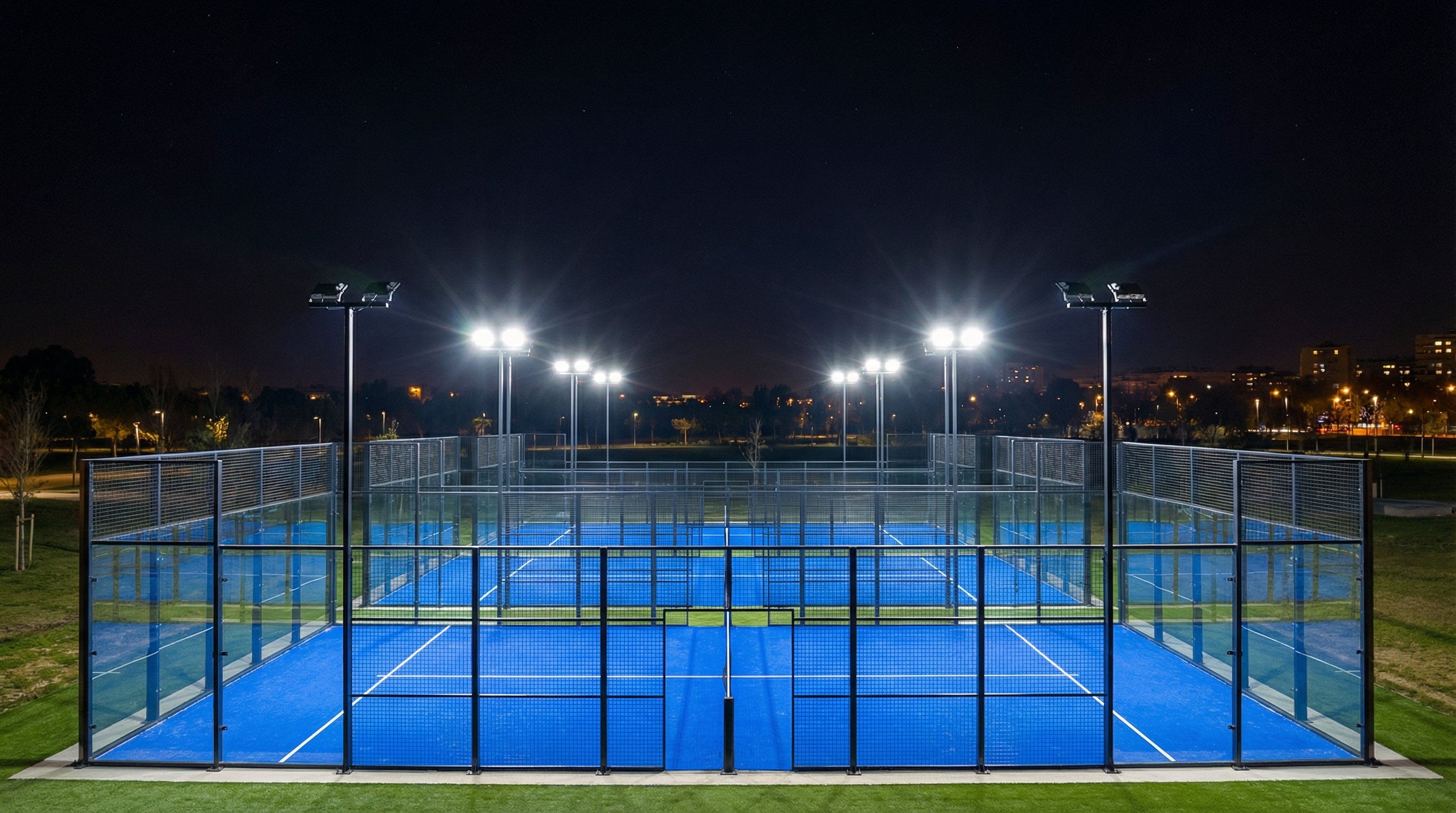 illuminated padel court night