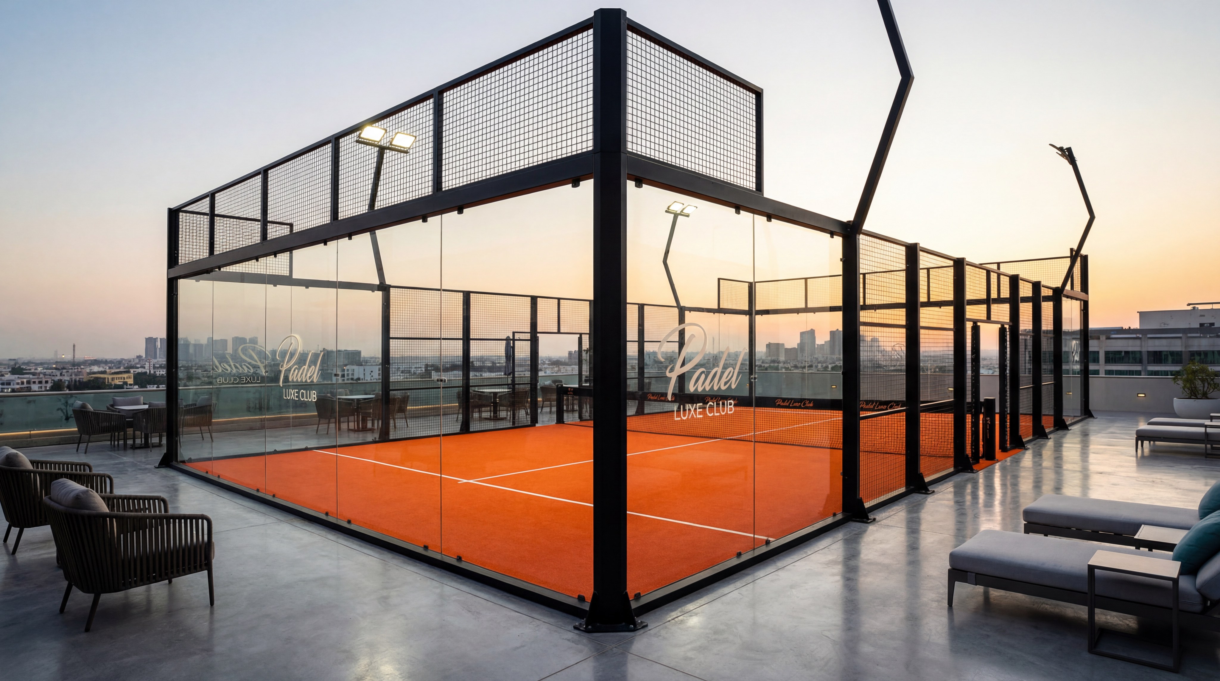 luxury padel court branding shot