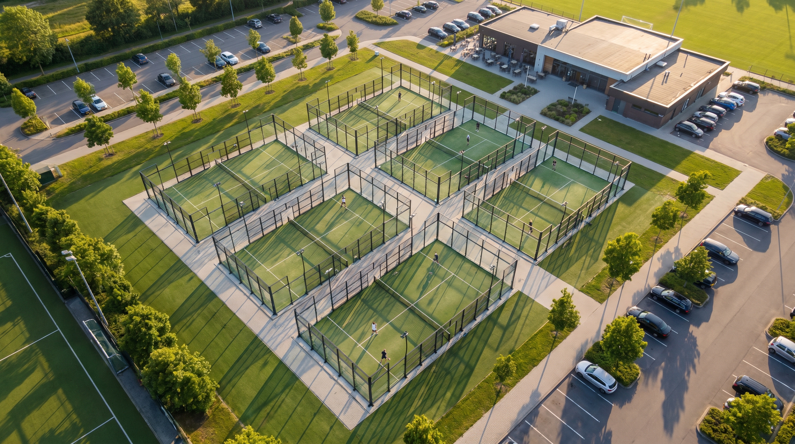 padel courts aerial drone shot