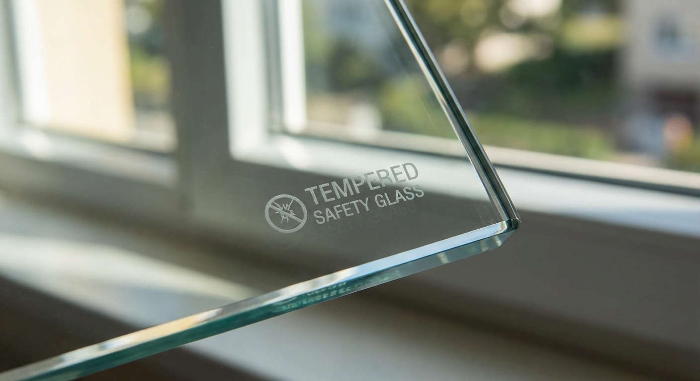 tempered glass safety watermark closeup