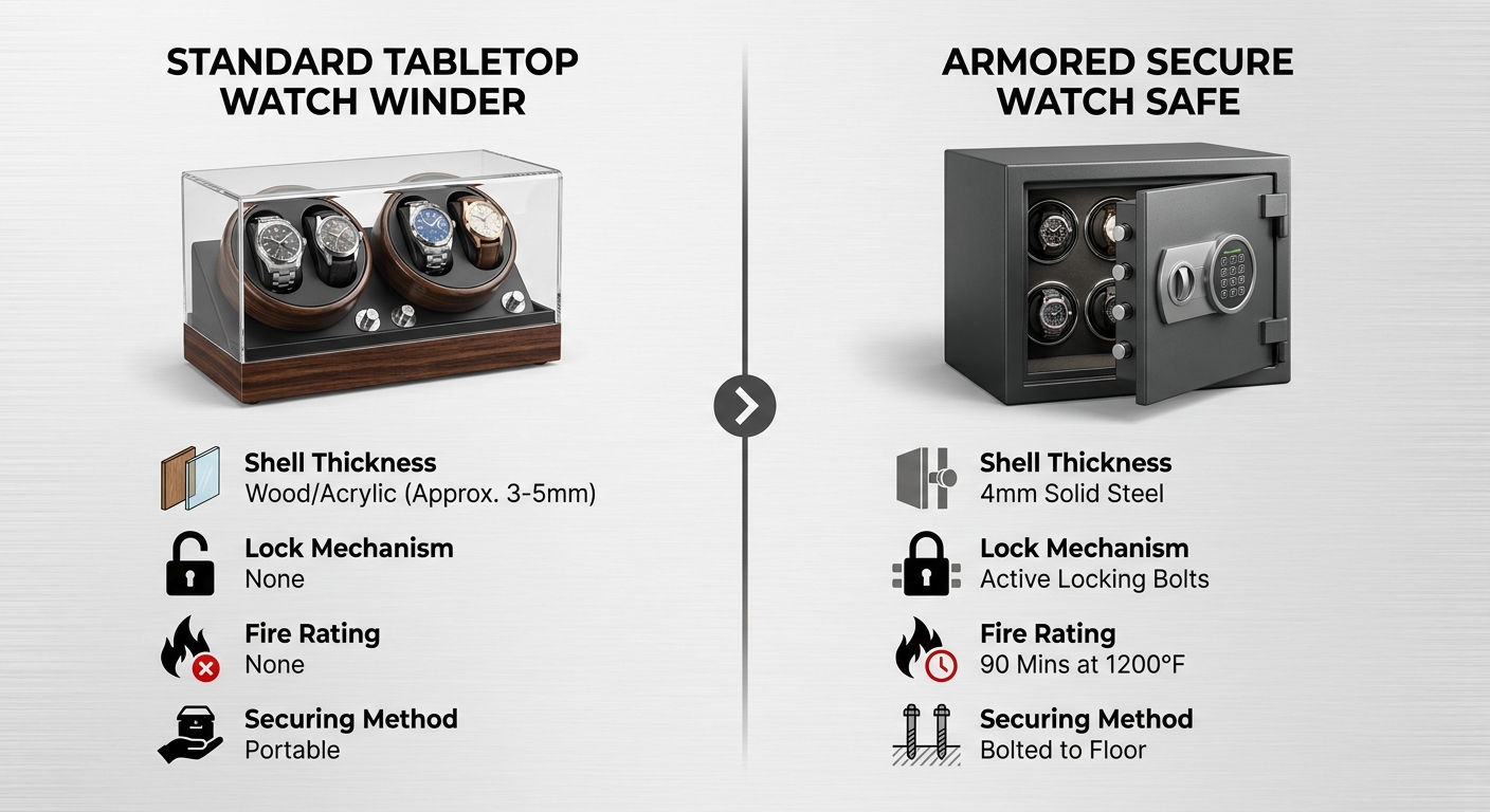 Watch Winder vs Armored Secure Safe Comparison Infographic