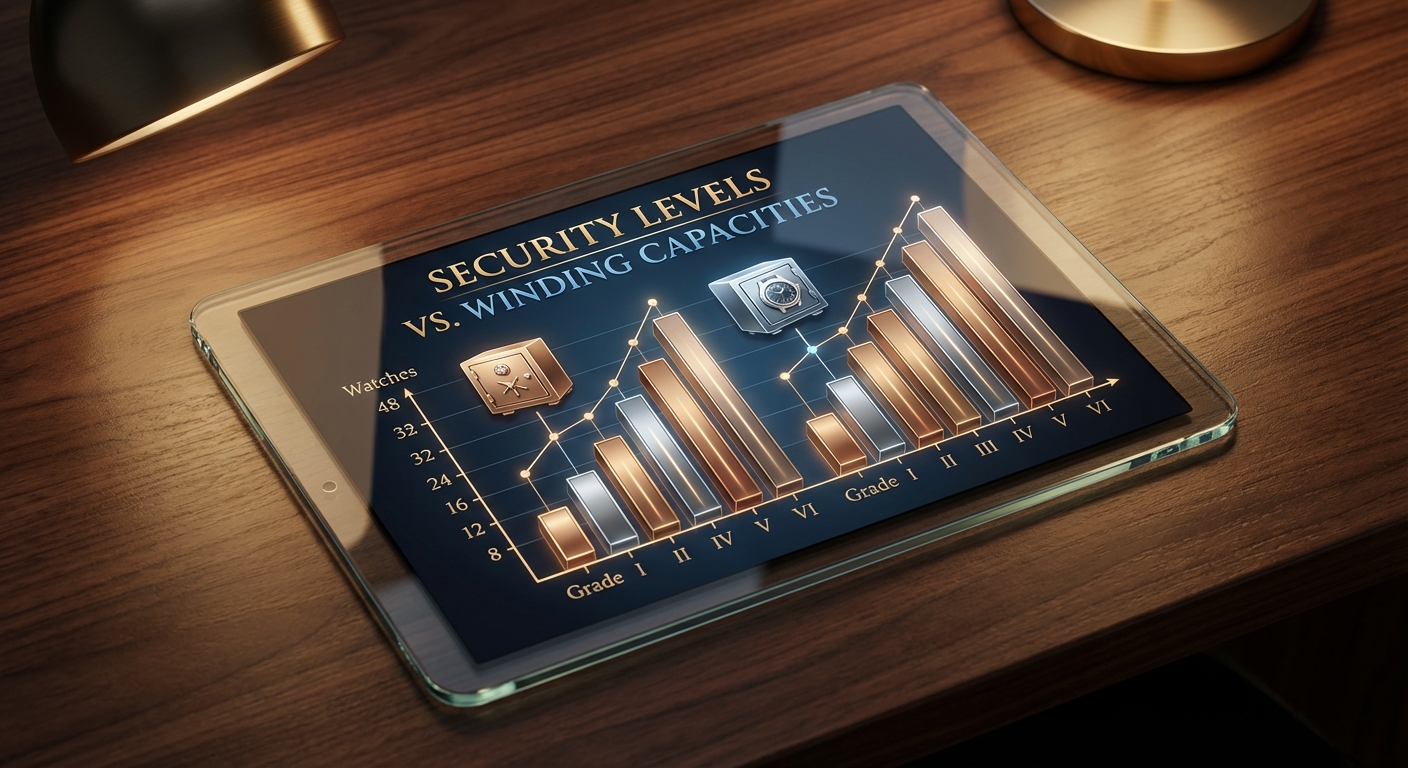 Infographic chart showing security levels versus winding capacities for luxury safes