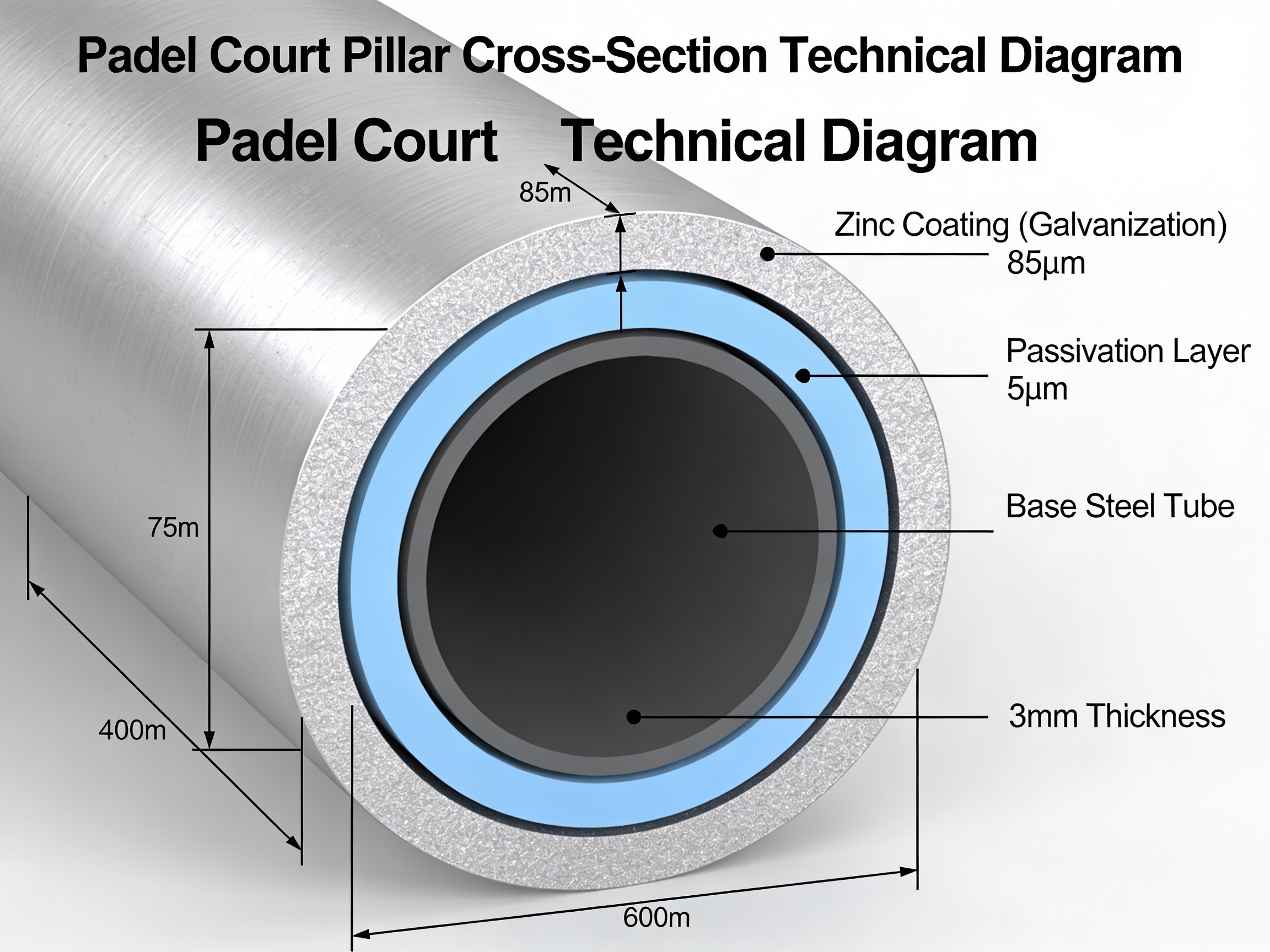 galvanized steel padel court pillar