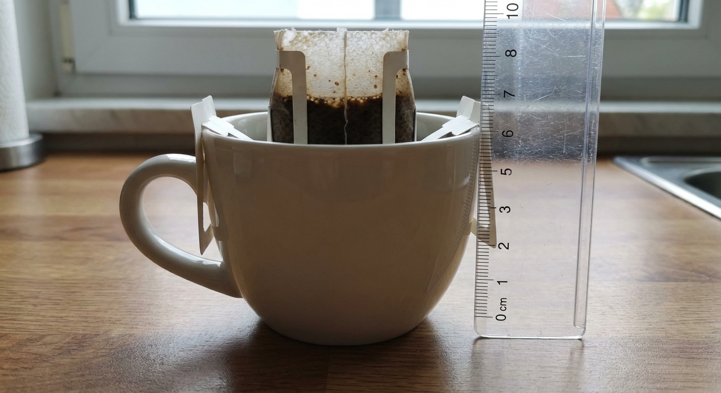 Measurement index showing coffee cup drip bag ratios