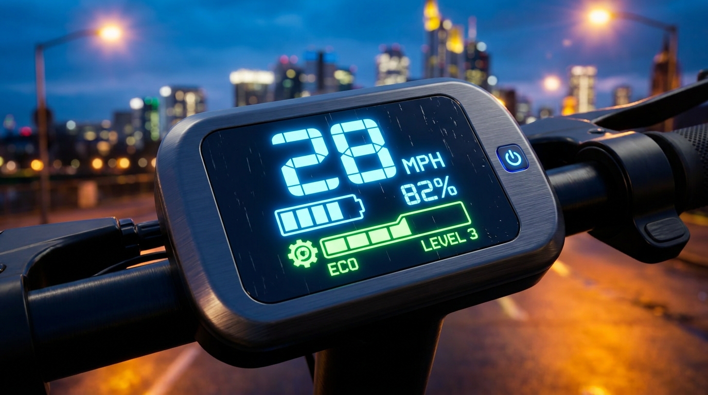 Modern Electric Scooter Digital Display at Dusk