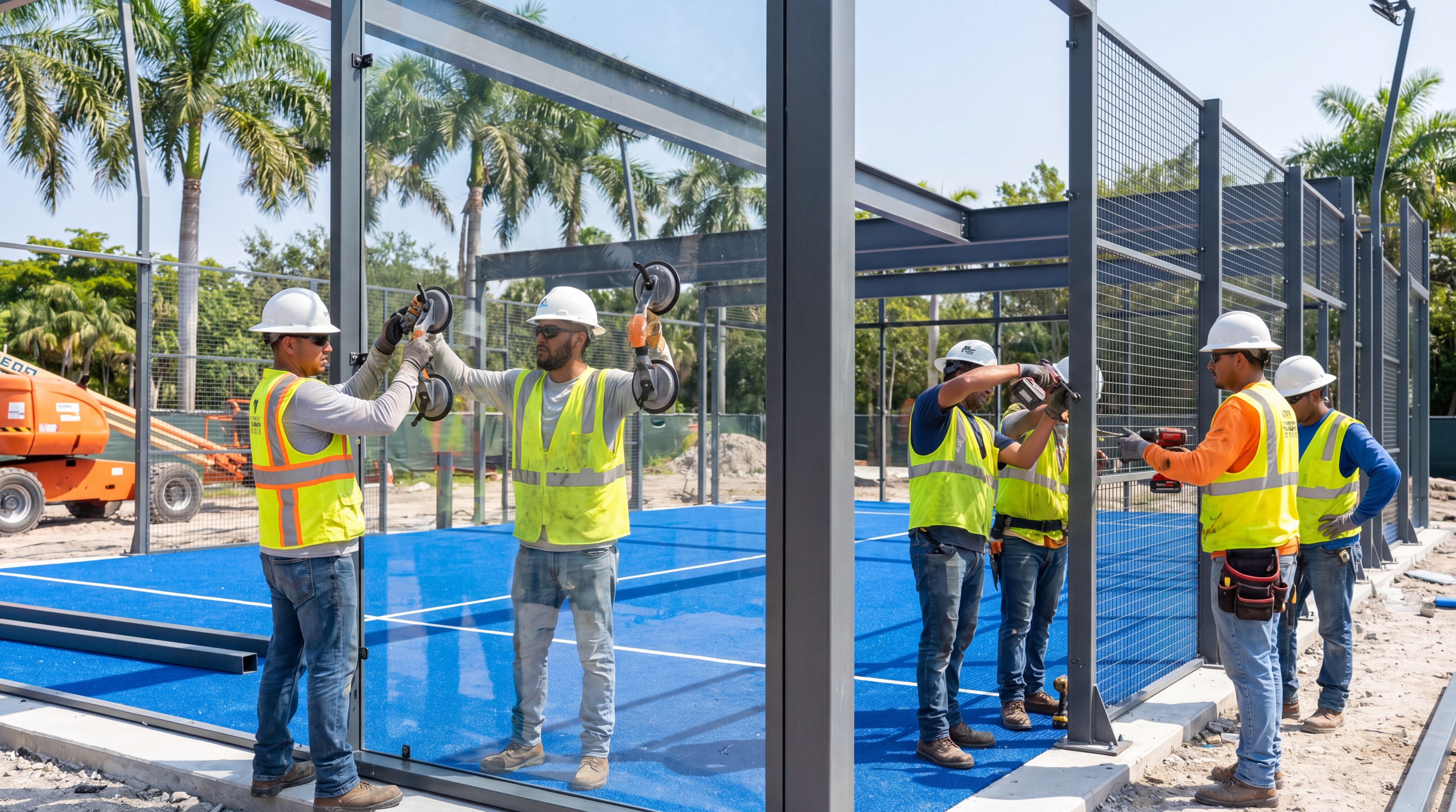 padel court assembly action shot