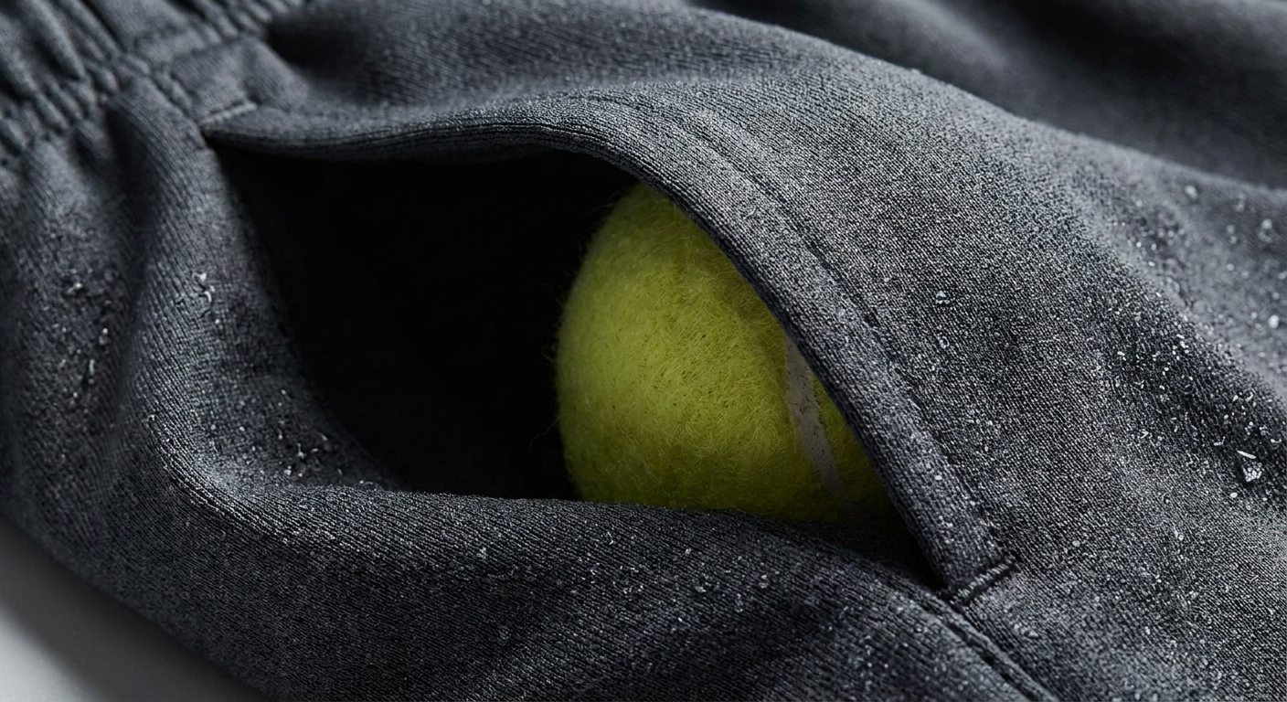 Close-up of moisture-wicking fabric and ball pocket