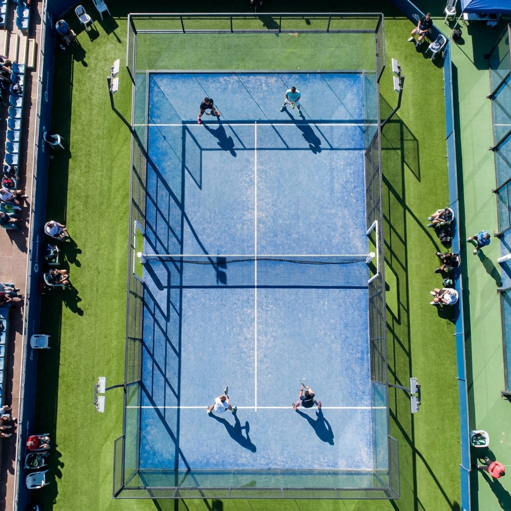 Overhead view of a padel match in progress