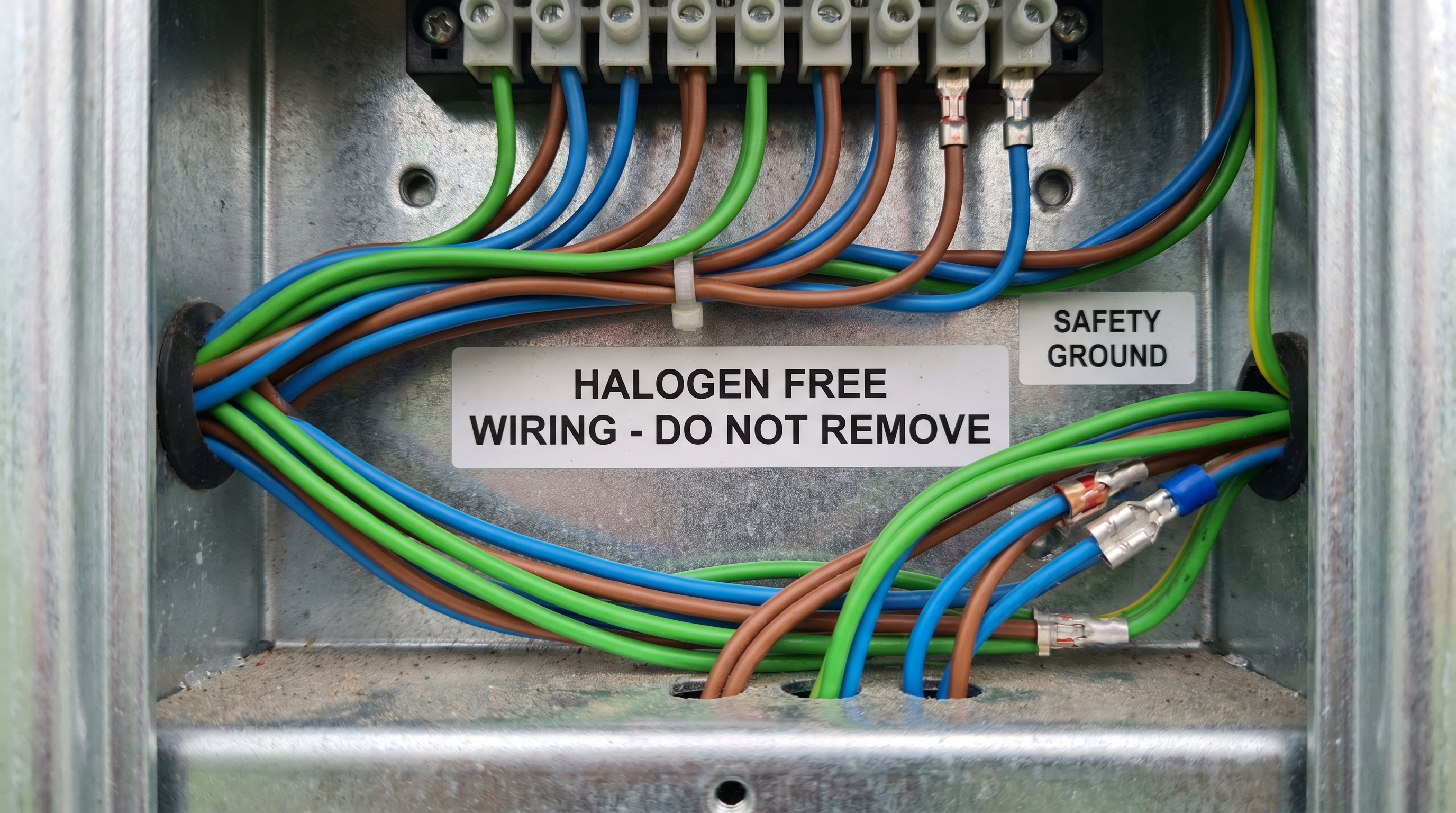 close-up of halogen-free electrical wiring installation