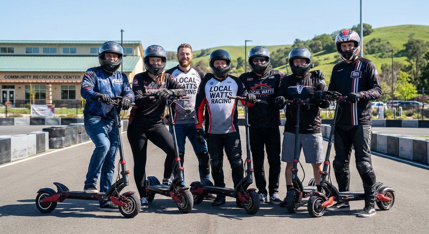 Diverse Electric Scooter Riders at Local Track