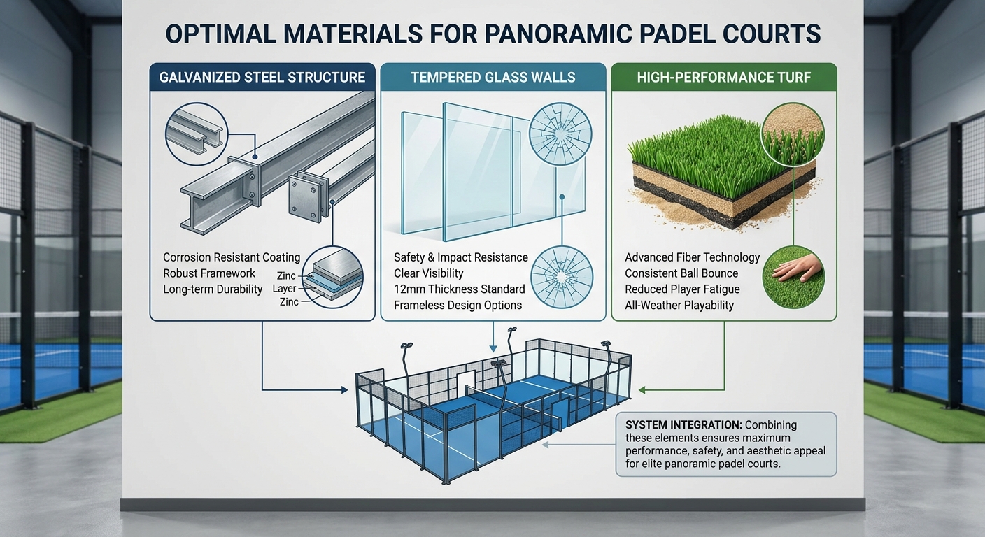 Which materials suit a panoramic padel court best?